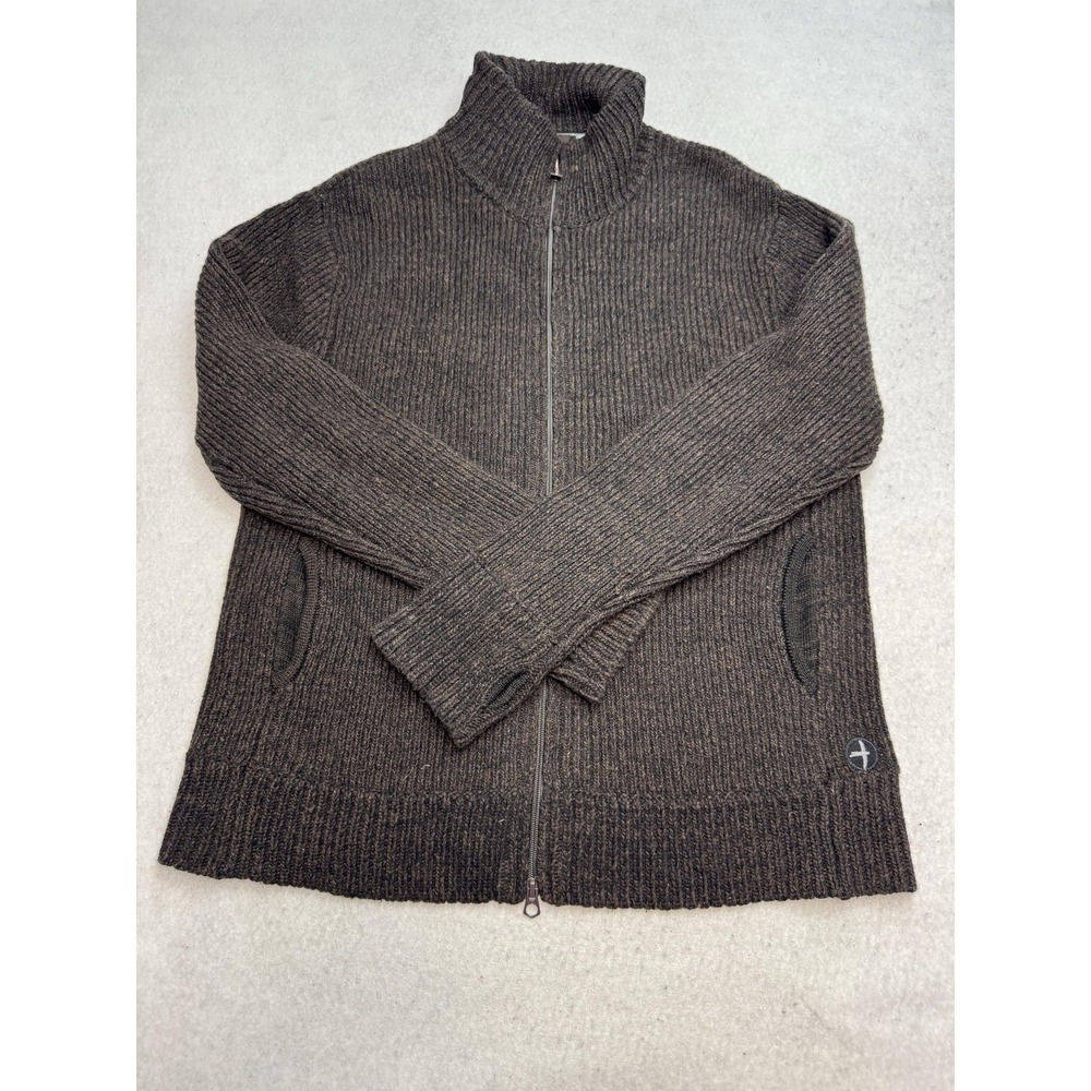 Relwen Sweater Mens XL Brown Wool Nylon Full Zip Mock Neck Knit Thumbholes